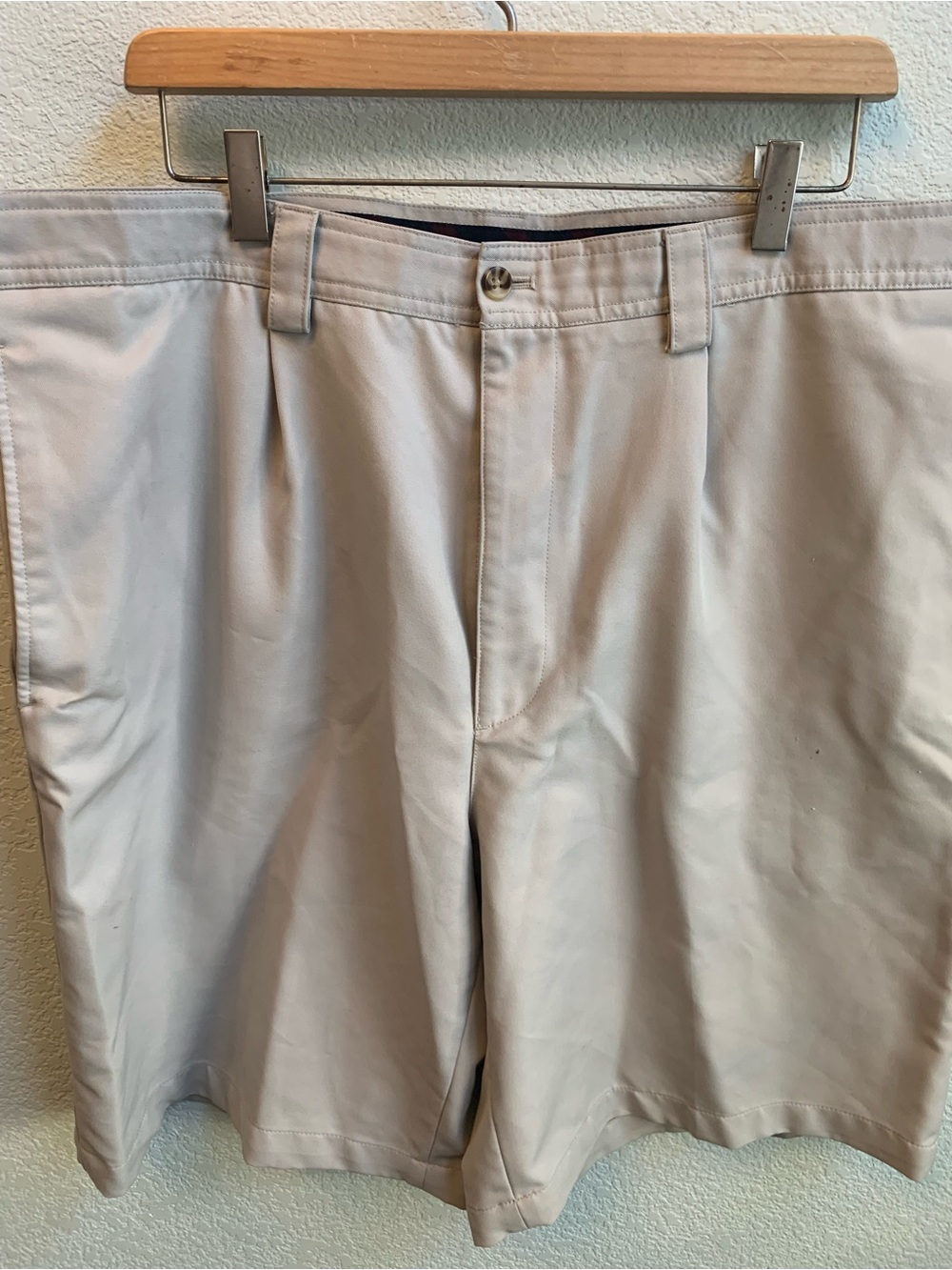 Van Heusen Light Beige Flat-Front Men's Shorts